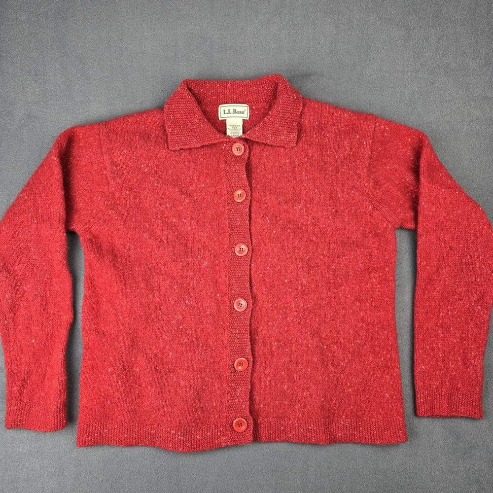 Vintage L.L. Bean Lambs wool Mohair Cardigan Granny Sweater Red Cabin Winter M